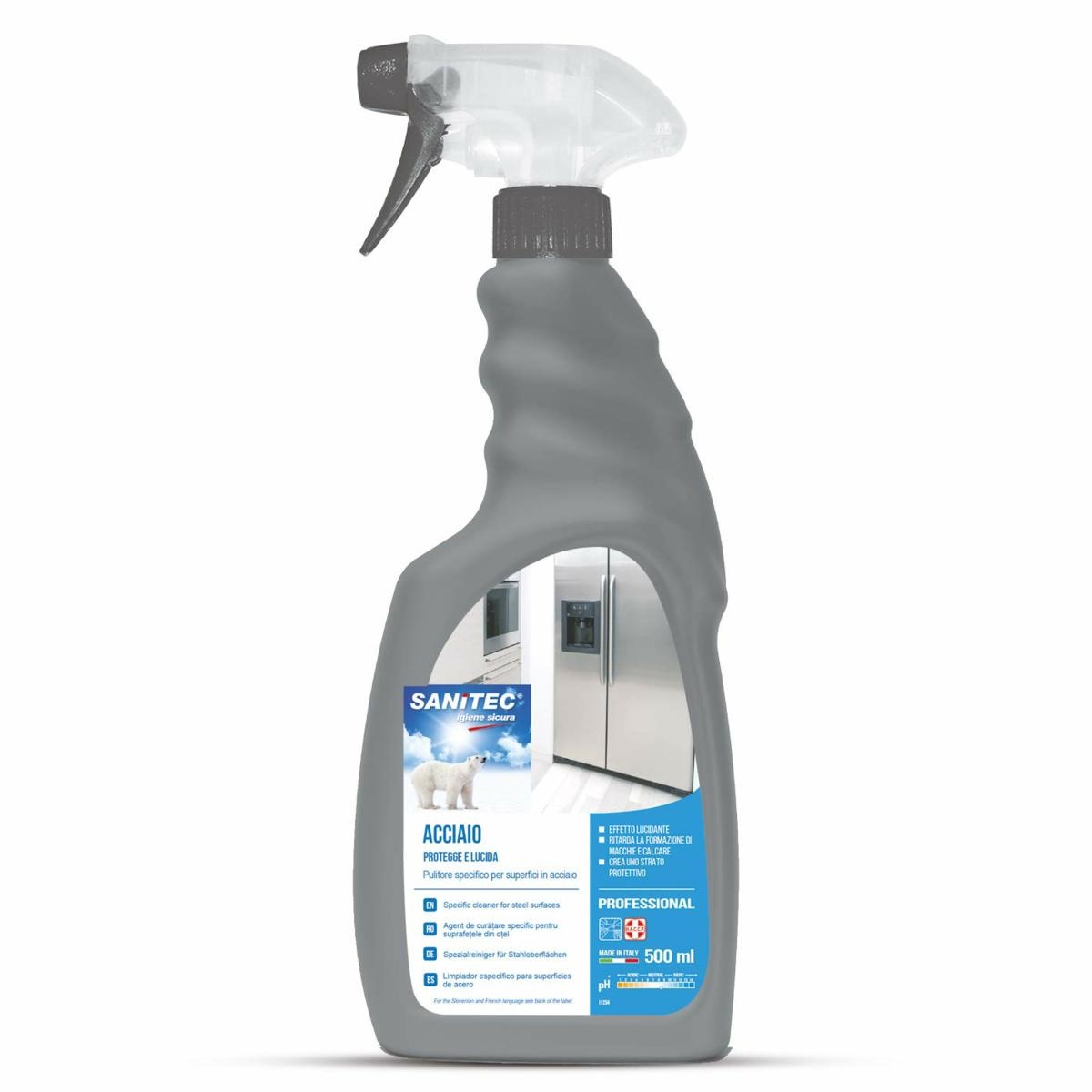 SN 1813 S7 STEELPRO ACCIAIO VIVO 500ML TRIGGER SANITEC              6/ct
