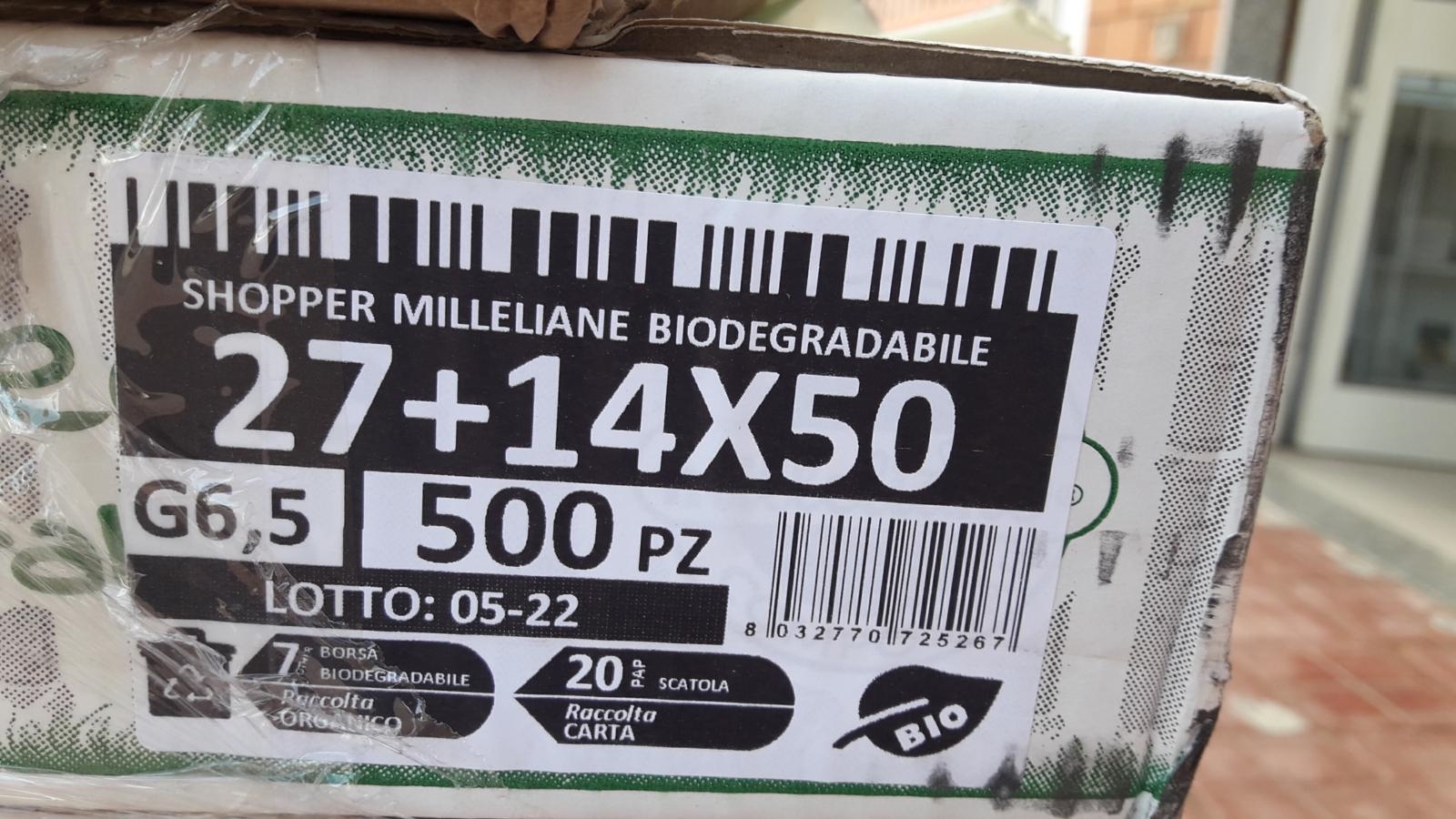 SHOPPER medie BIO 6,5gr 500pz bianche 27x50 Milleliane