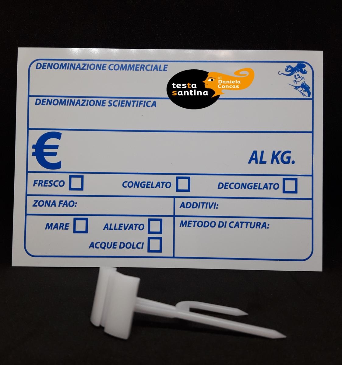 SEGNAP.PESCH.BIANCO CM.15X10+AGOPVC PIEG+CLIP PESCHERIA GLOBALTE   25/CT
