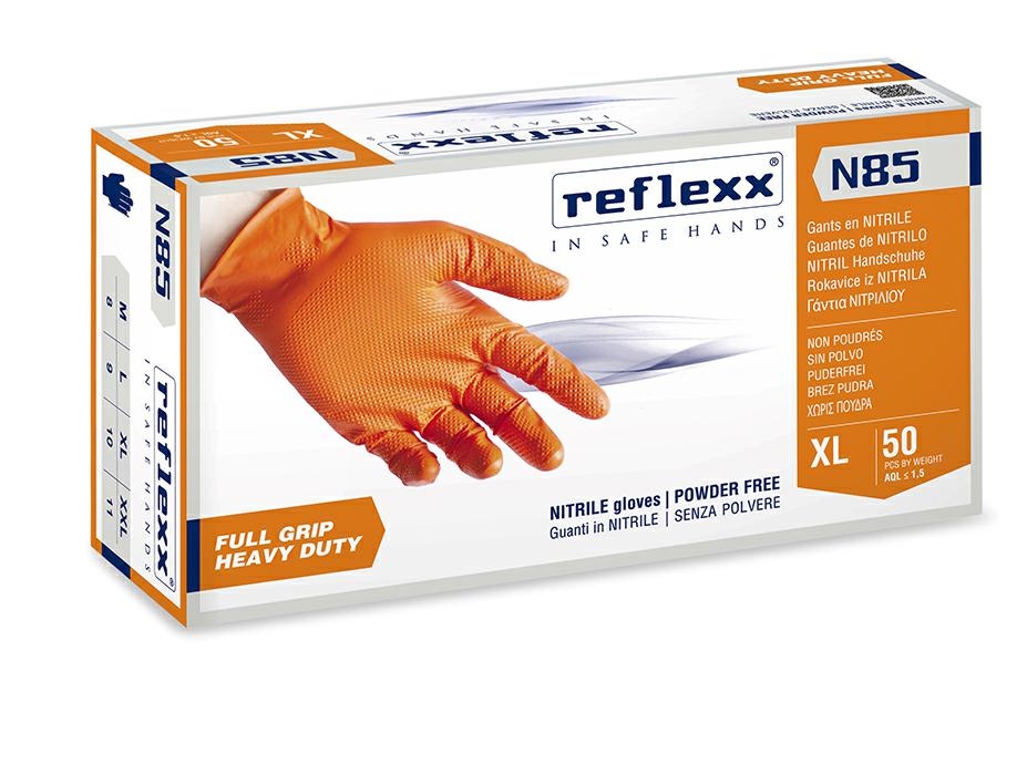GUANTI NITRILE ARANCIO N85 M 50pz full grip gr.8,4 ultra resistente