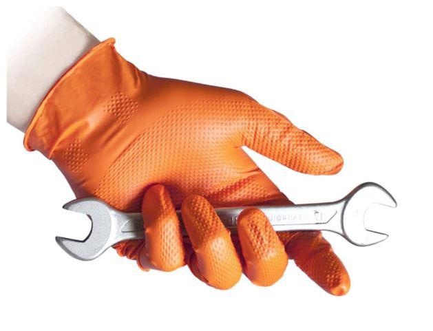 GUANTI NITRILE ARANCIO N85 L 50pz full grip gr.8,4 ultra resistente