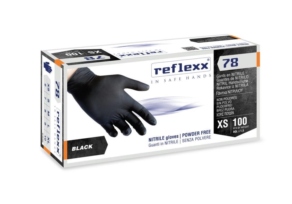 GUANTI NITRILE NERO R78 XS 100PZ 4gr Reflexx