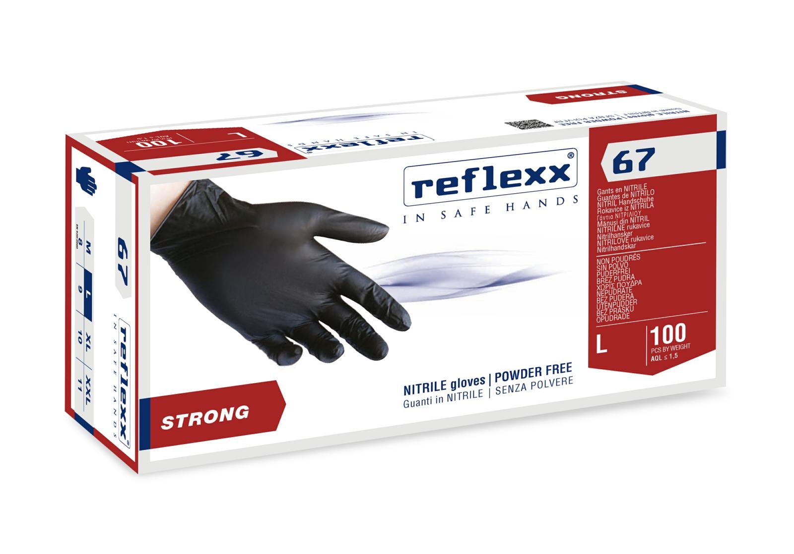 GUANTI NITRILE NERO R67Strong L 100pz 5,5gr Reflexx